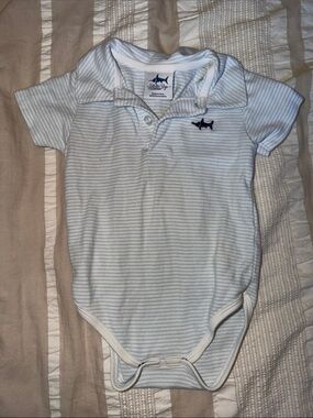 Shark-Logo Blue Stripe Polo Bodysuit for Kids